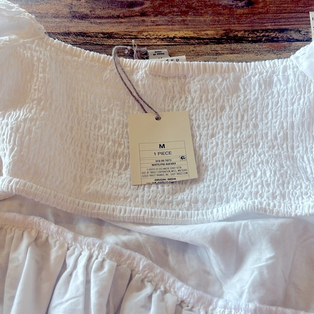 A New Day Eyelet Puff Sleeve Babydoll Mini Dress Size M White NWT - Picture 9 of 13
